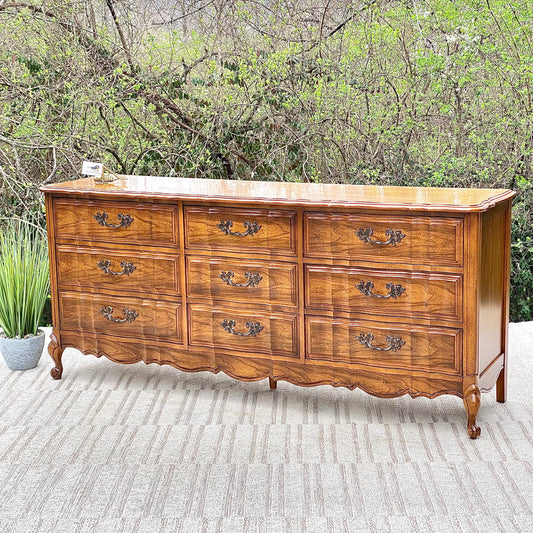 Vintage Wooden French Provincial 9 Drawer Dresser