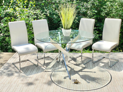 Modern Chrome & Glass Table and 4 Chair Set