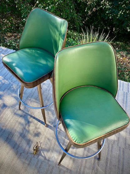 Vintage Pair of Green Vinyl Barstools
