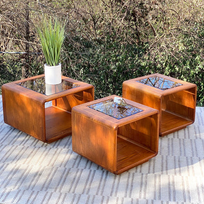 Vintage MCM Mid Century Oak Coffee & Side Tables
