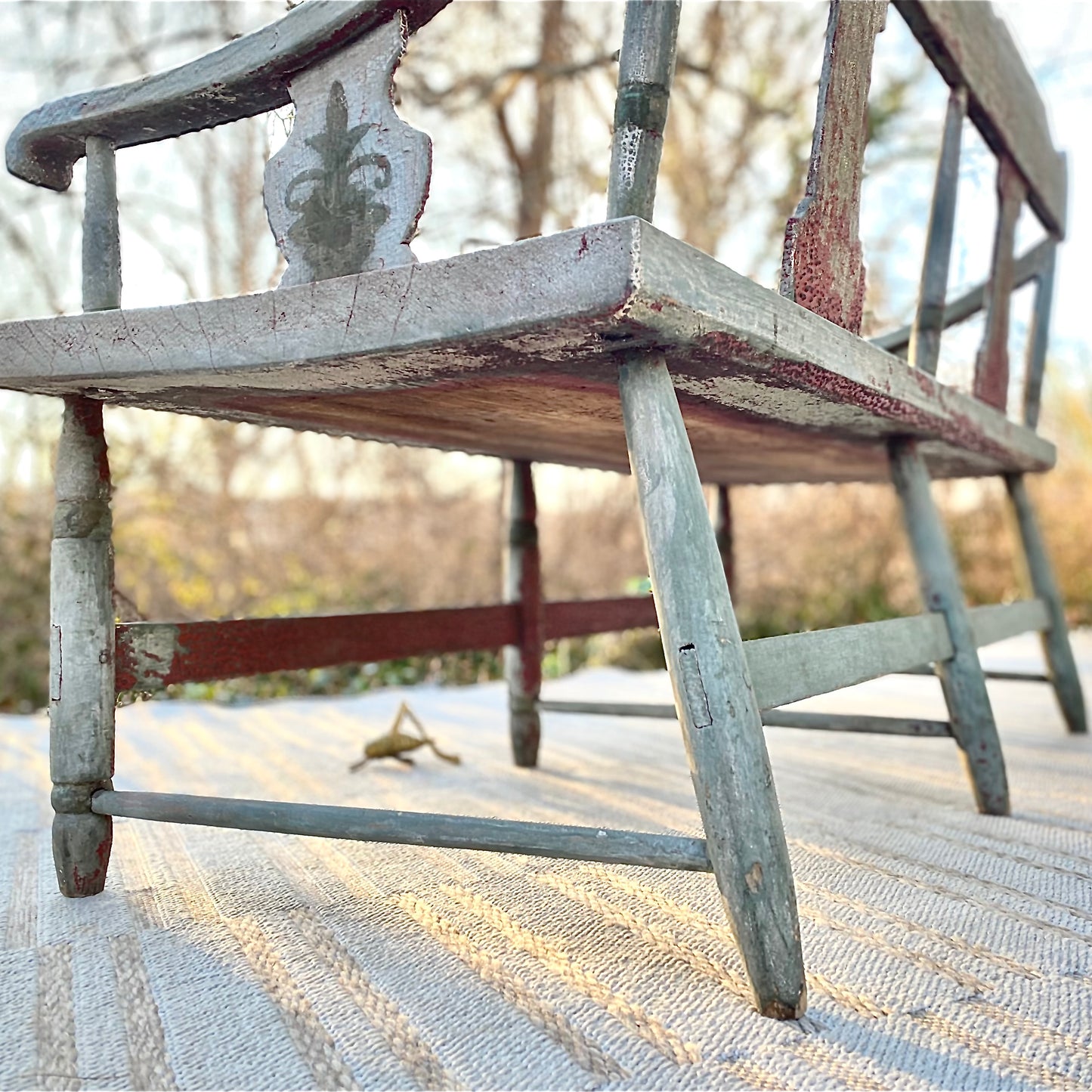 Antique Farmhouse Stenciled 2 Seat Wooden Bench