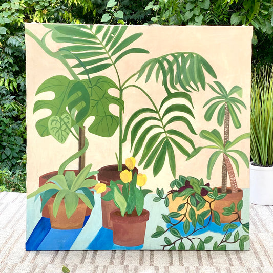 Vintage MCM Abstract Plant Floral Artwork Painting