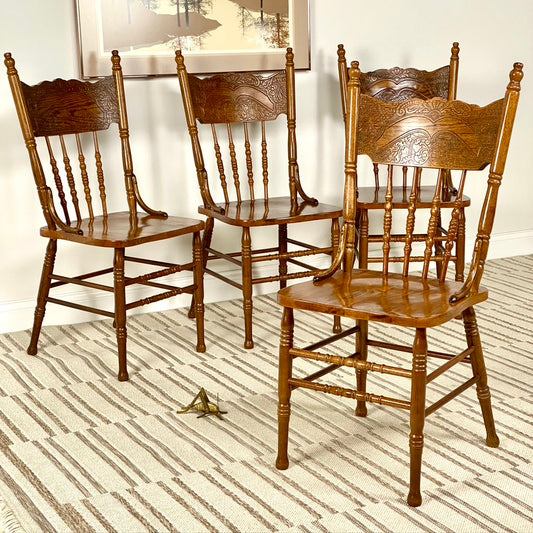 Set of 4 Solid Wood Carved Chairs