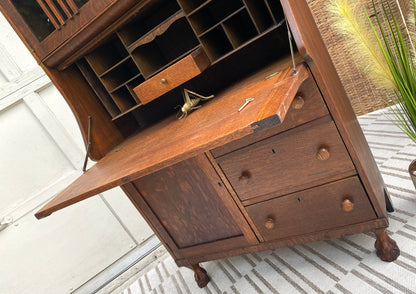 Vintage Oak Secretary Arts & Crafts Bookcase