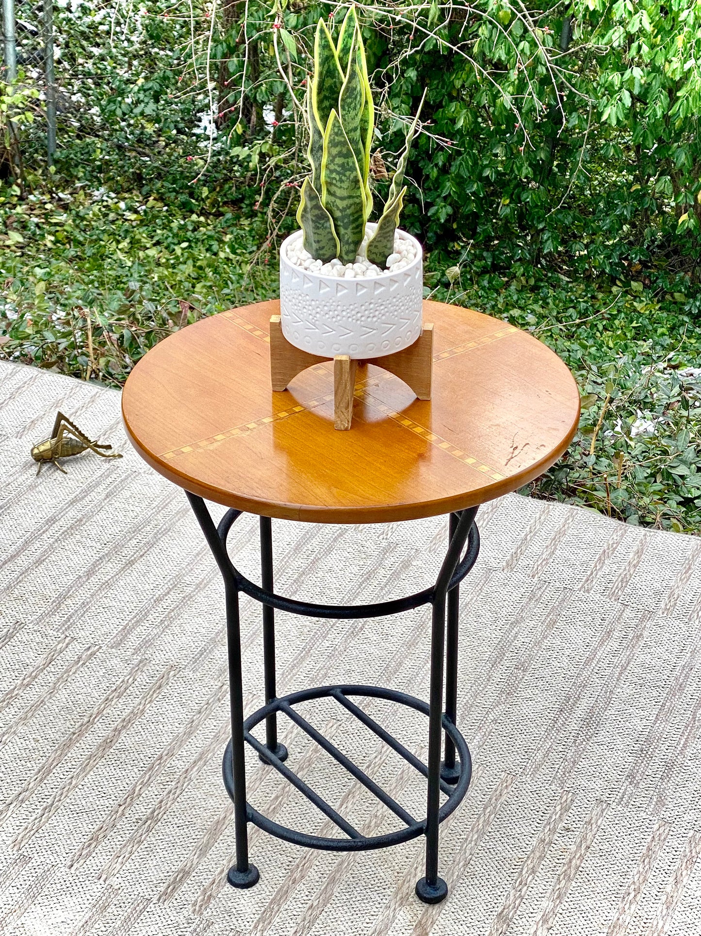 Small Wood & Metal Side Table Plant Stand