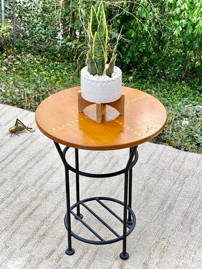Small Wood & Metal Side Table Plant Stand