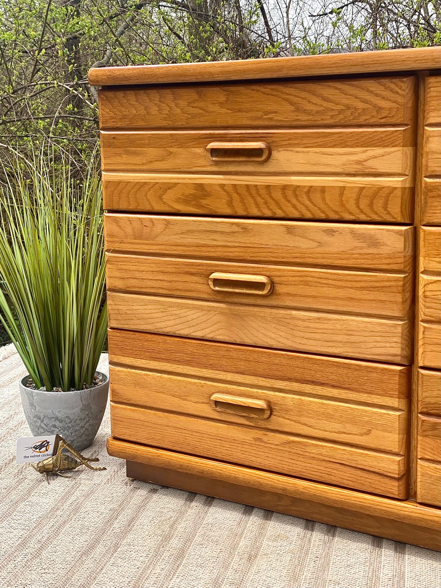 Vintage Broyhill Oak 9 Drawer Lowboy Dresser