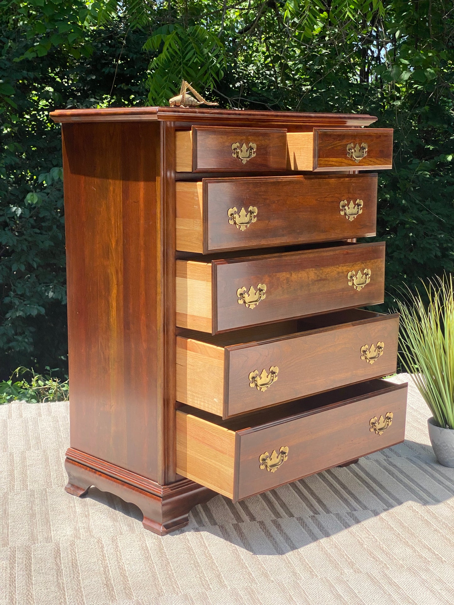 Vintage Wooden 6 Drawer Highboy Dresser