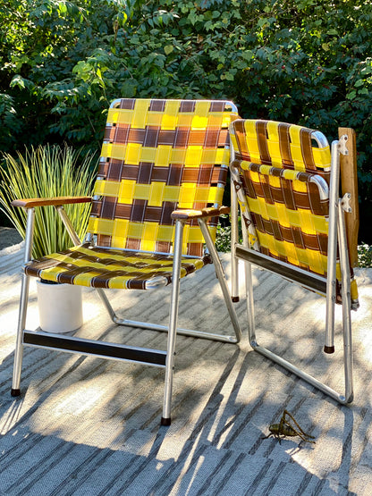 Pair of Vintage Aluminum Mesh Folding Lawn Chairs