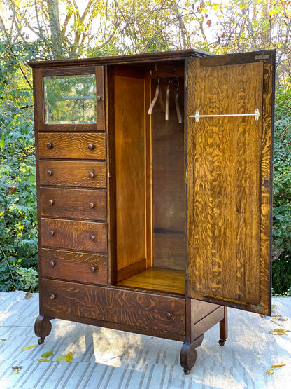 Vintage Arts & Crafts Tiger Oak Cabinet