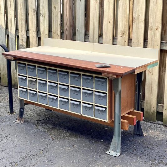 Vintage Industrial 24 Drawer Work Bench