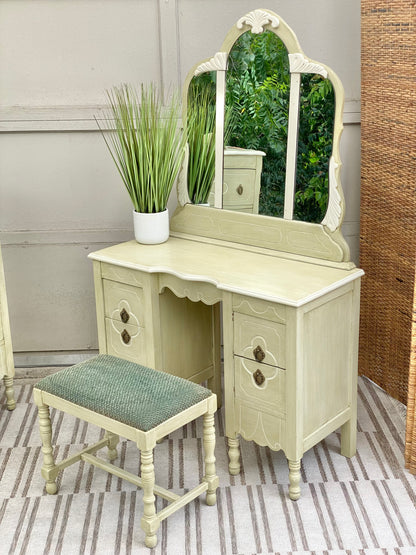 Vintage Painted Mahogany Vanity & Bench