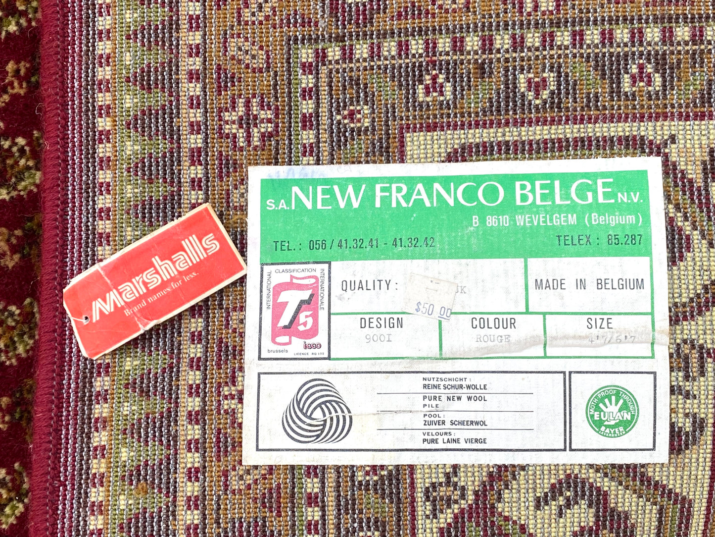 Vintage Franco Belge Area Rug 82” x 56”