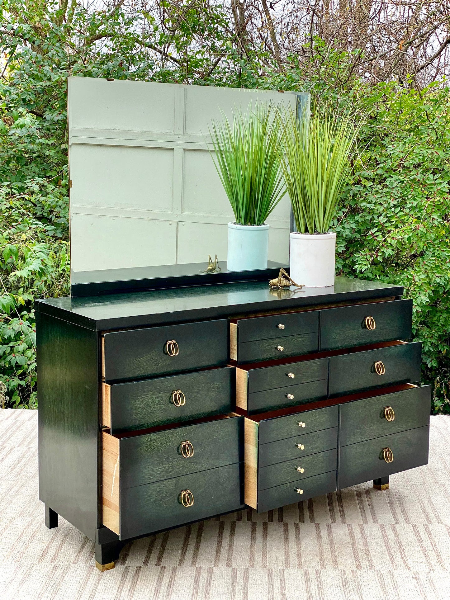 Vintage MCM Green Bassett 6 Drawer Dresser
