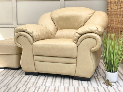 Modern Plush Leather Chair & Ottoman