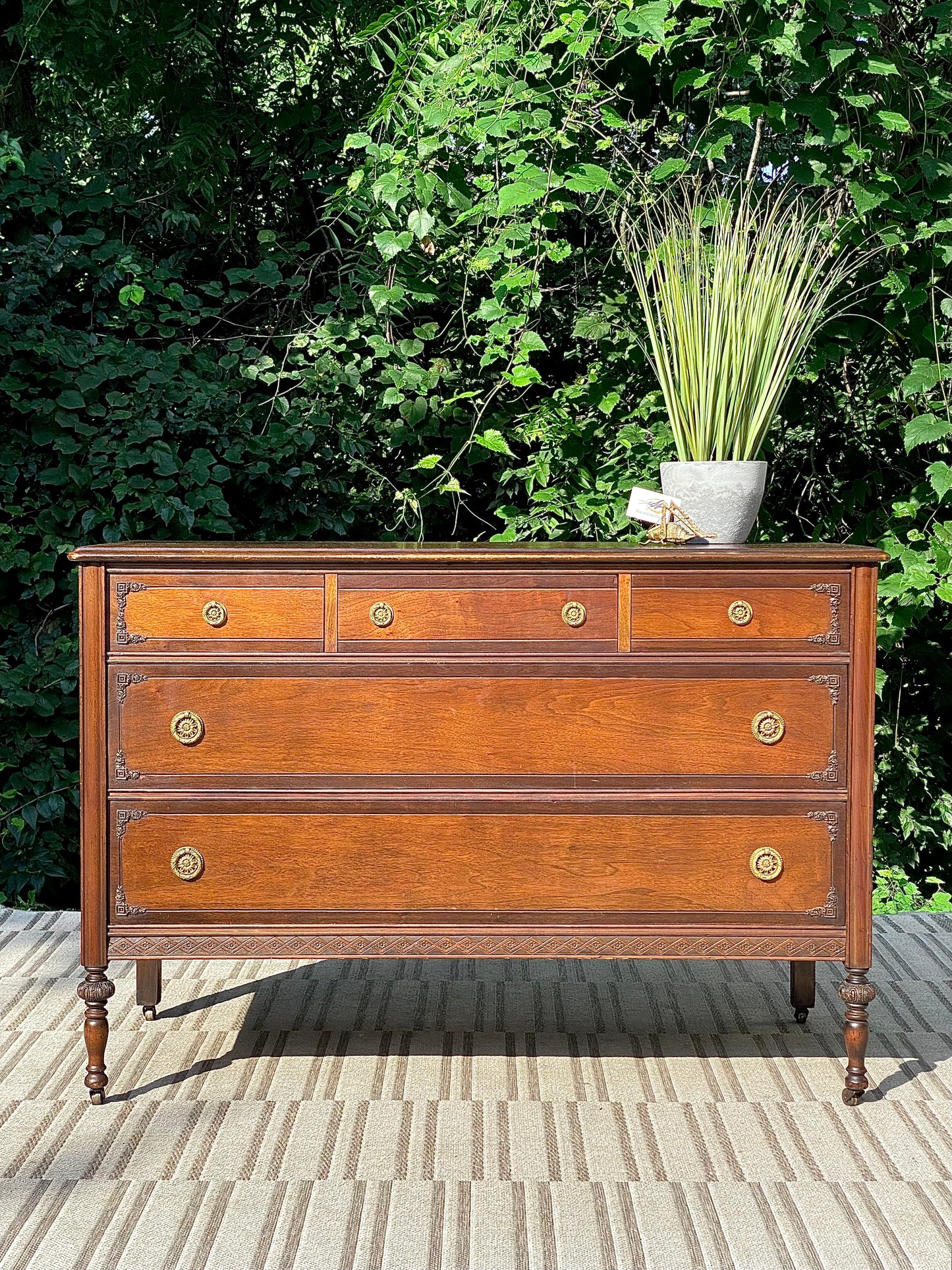 Vintage Wooden Walnut 5 Drawer Dresser