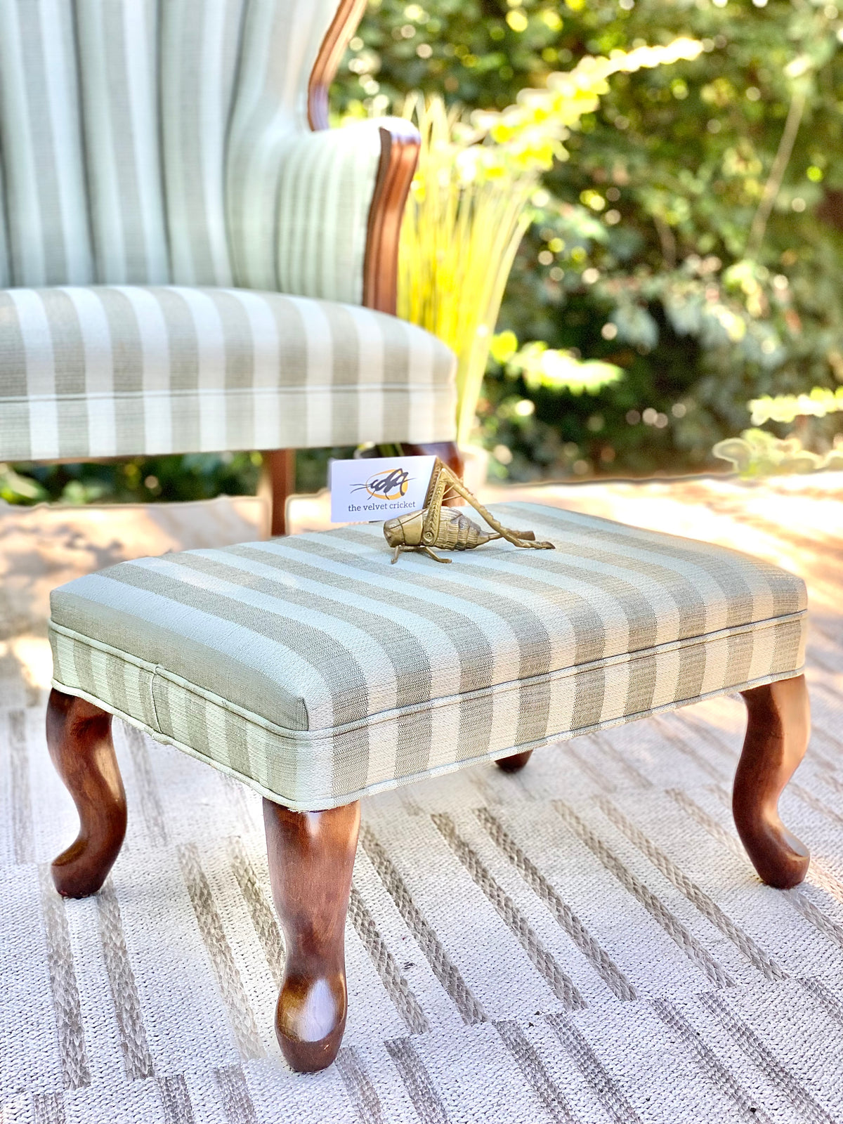 Upholstered Striped Wingback Occasional Chair & Ottoman