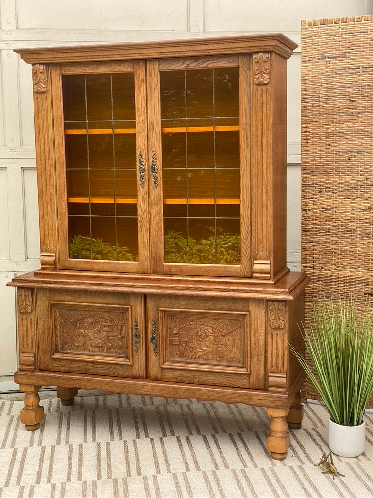 Vintage Euro Carved Glass Front Hutch