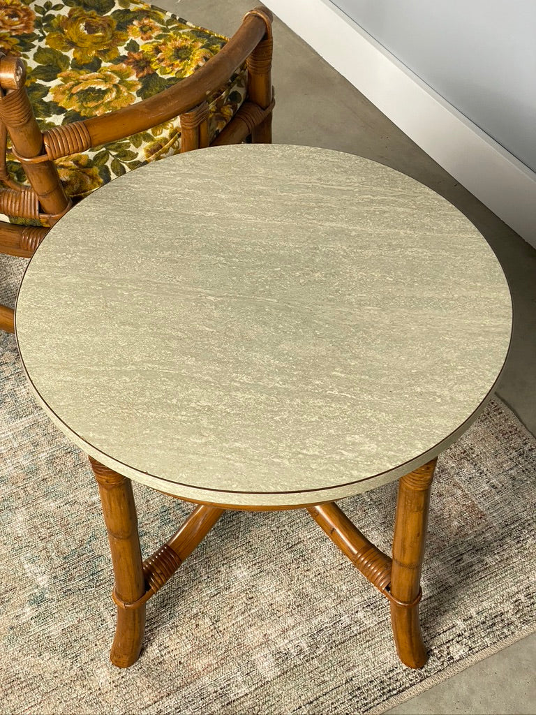 Vintage Rattan Side Chair and Formica Round Table
