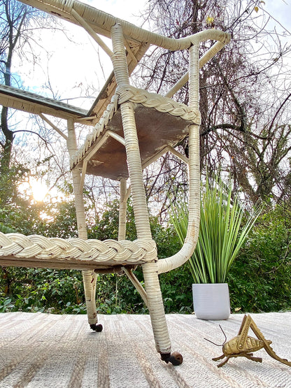 Vintage Wicker Glass Bar Cart