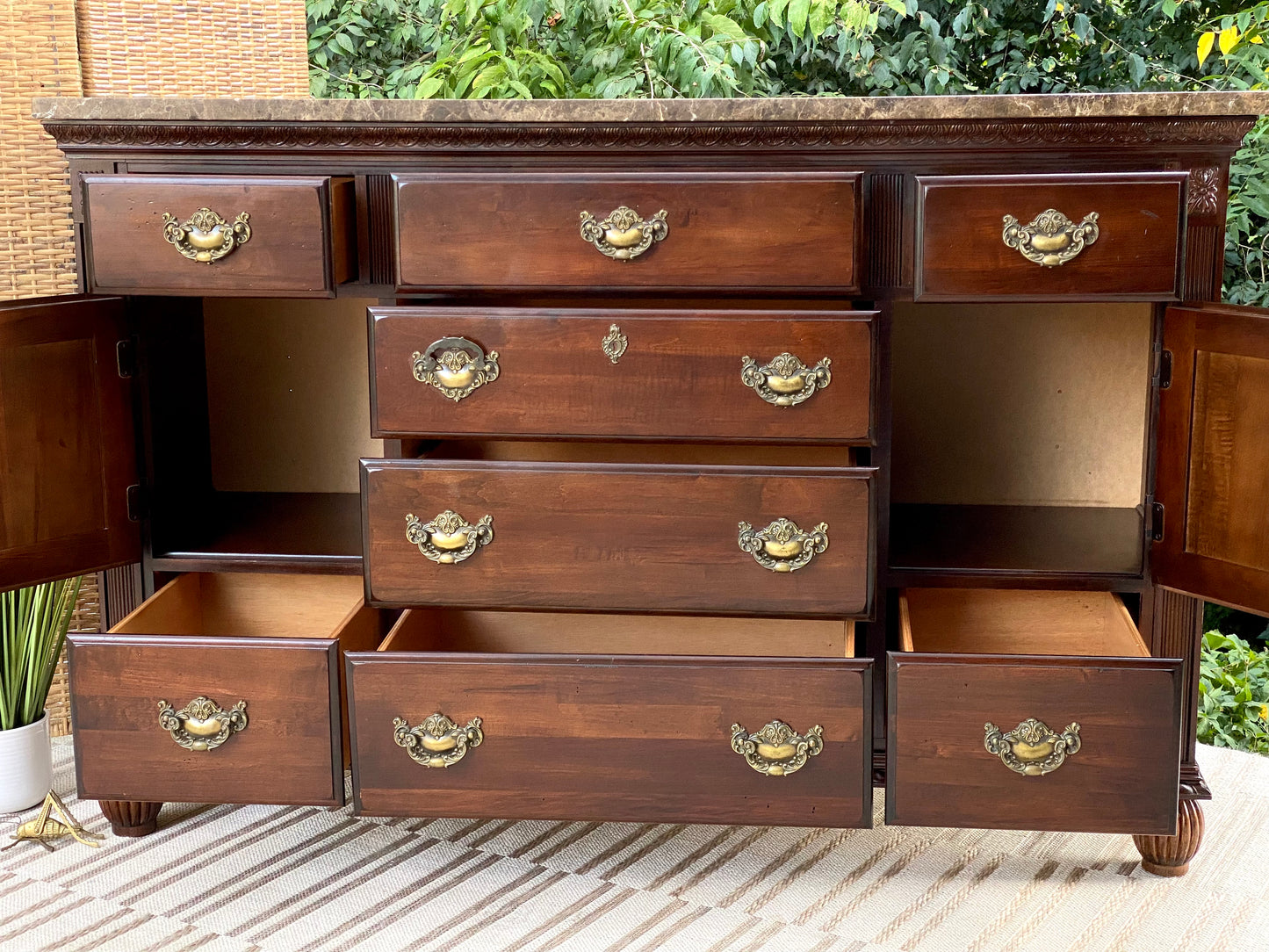 Modern Wooden Marble Top Credenza