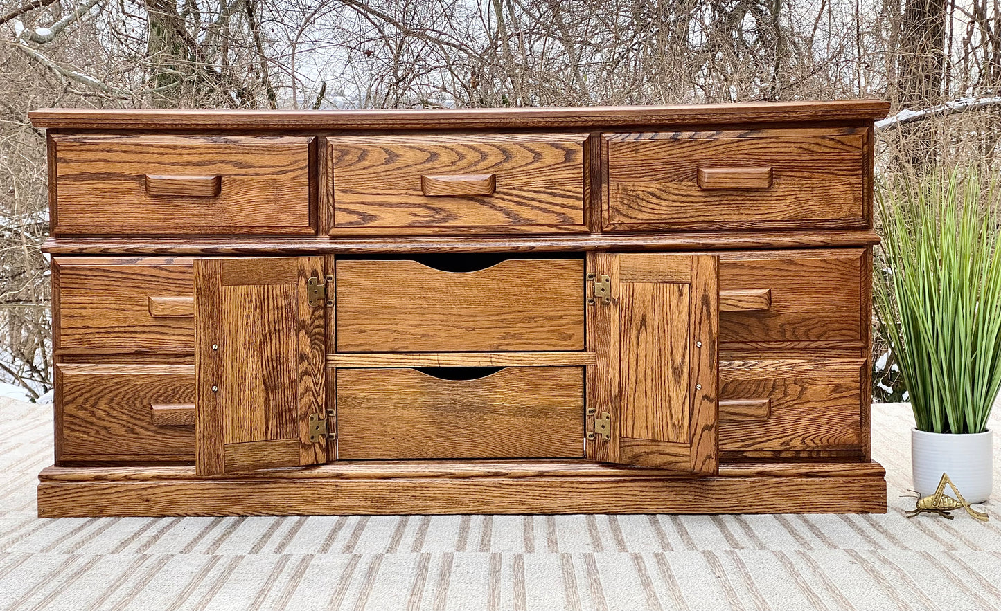 Vintage Oak 9 Drawer Long Dresser