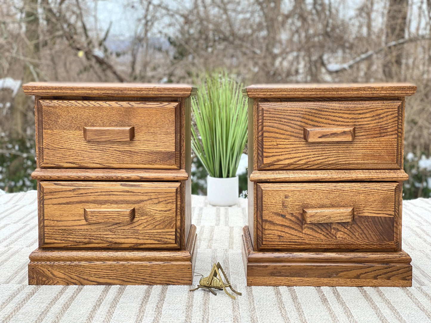 Pair of Vintage Oak Nightstands