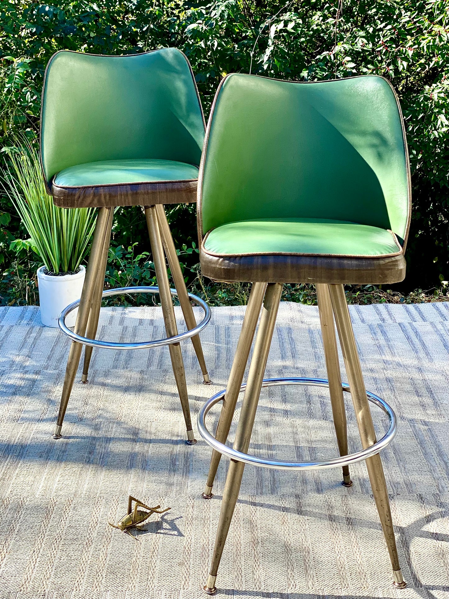 Vintage Pair of Green Vinyl Barstools