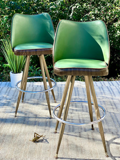 Vintage Pair of Green Vinyl Barstools
