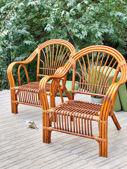Vintage Pair of Bamboo Rattan Chairs