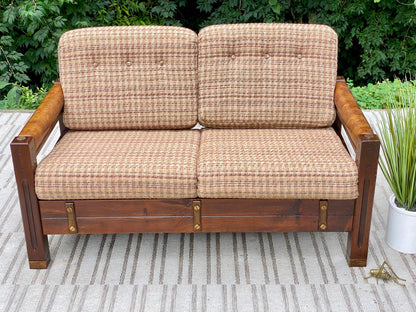 Vintage Upholstered Pine Loveseat