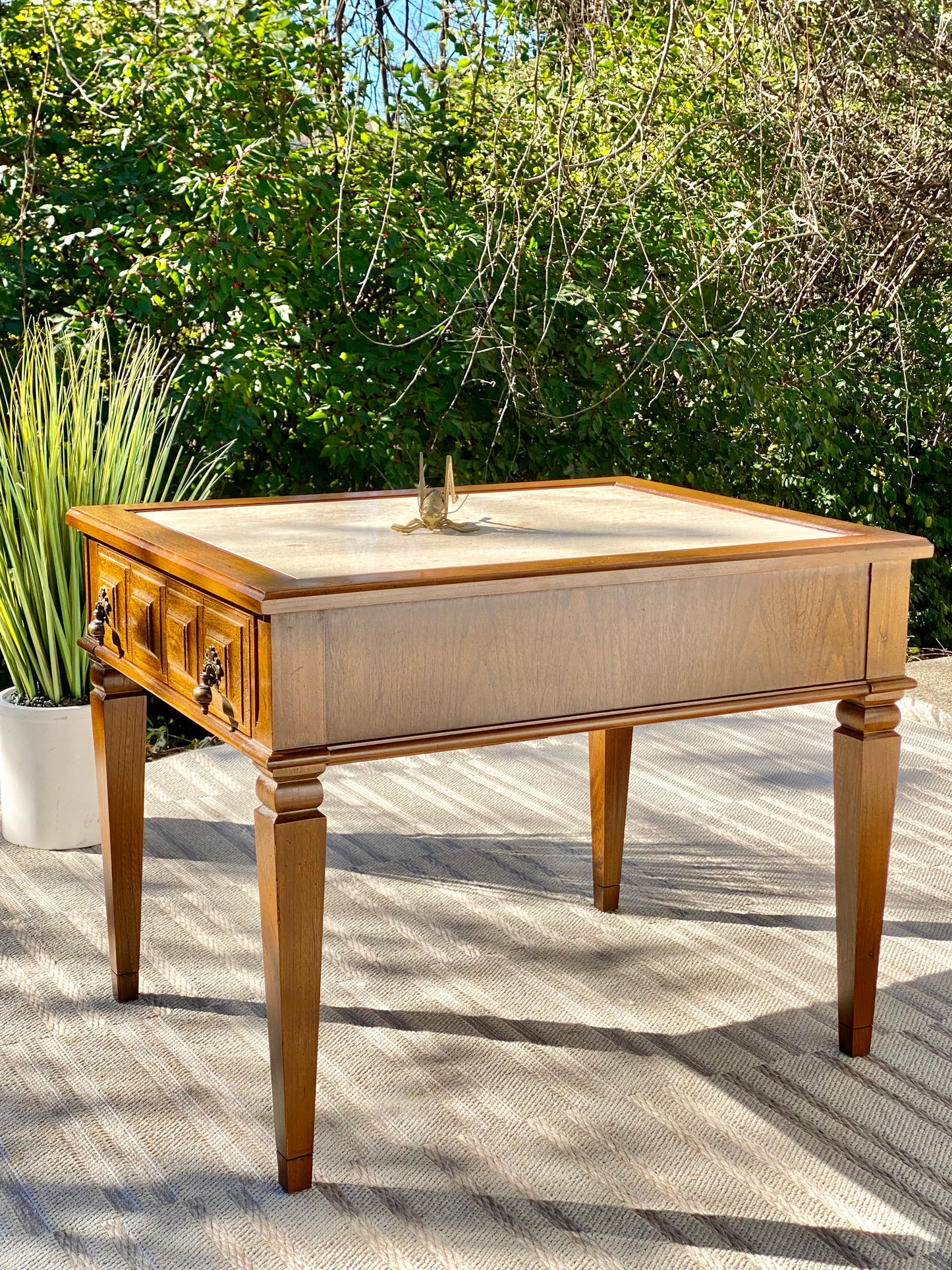 Vintage Wooden Marble Top Side Table