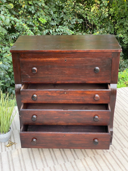 Vintage Wooden Empire Style 4 Drawer Highboy Dresser
