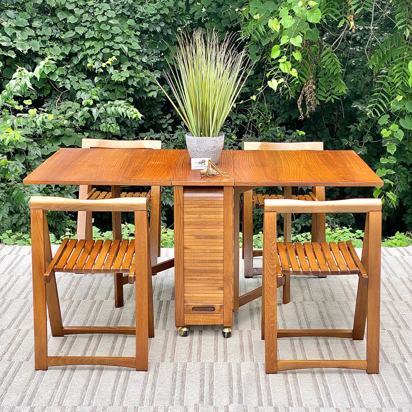 Vintage MCM Aldo Jacober Drop Leaf Table with 4 Folding Chairs