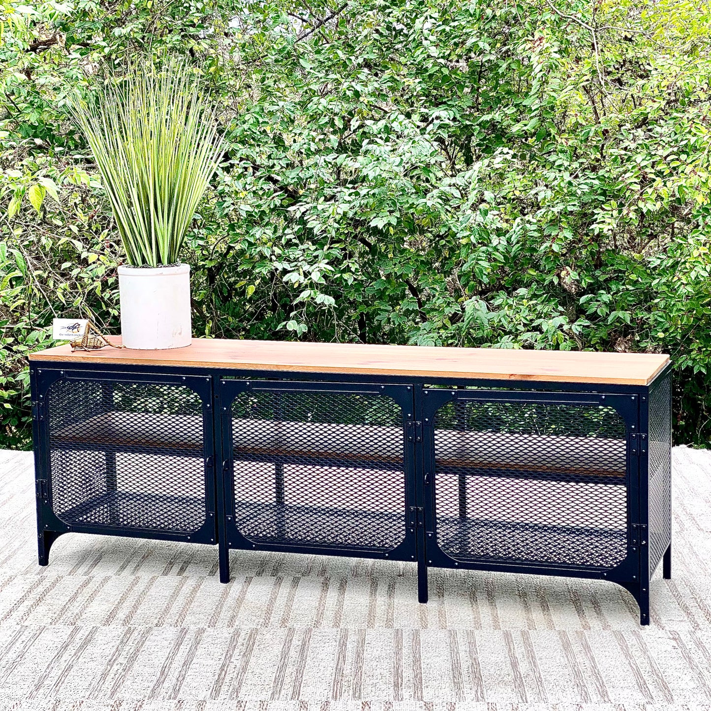 Metal and Wood Storage Cabinet Bench