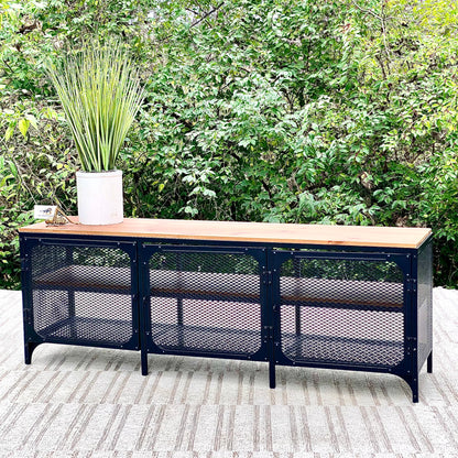 Metal and Wood Storage Cabinet Bench