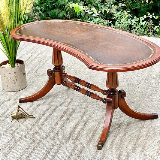 Vintage Walnut Federal Leather Top Kidney Table