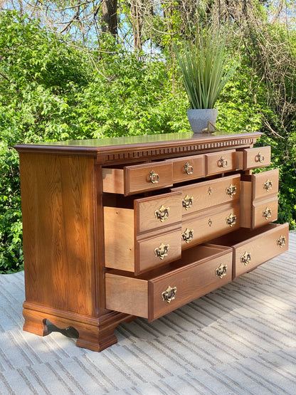 Vintage Kincaid Oak 8 Drawer Lowboy Dresser