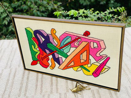 Vintage MCM Framed Abstract Needlepoint Artwork