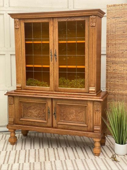 Vintage Euro Carved Glass Front Hutch