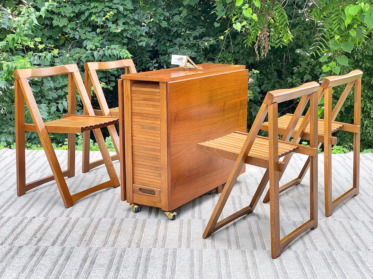 Vintage MCM Aldo Jacober Drop Leaf Table with 4 Folding Chairs