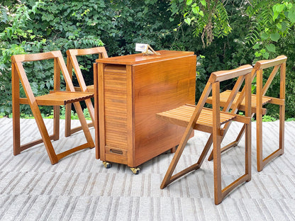 Vintage MCM Aldo Jacober Drop Leaf Table with 4 Folding Chairs