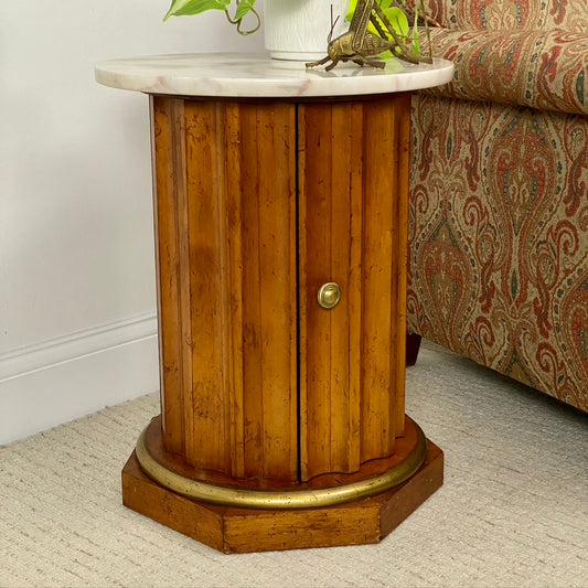 Mid Century Marble & Wood Side Table