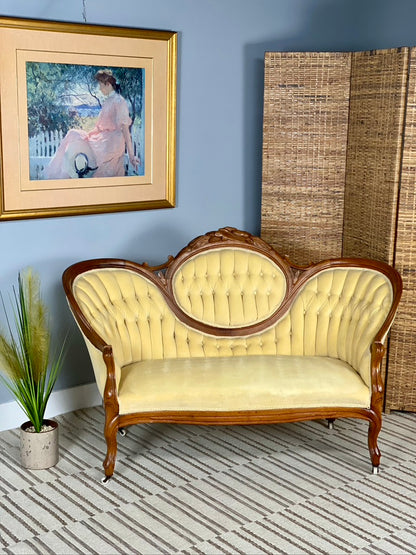 Antique Carved Walnut Upholstered Settee