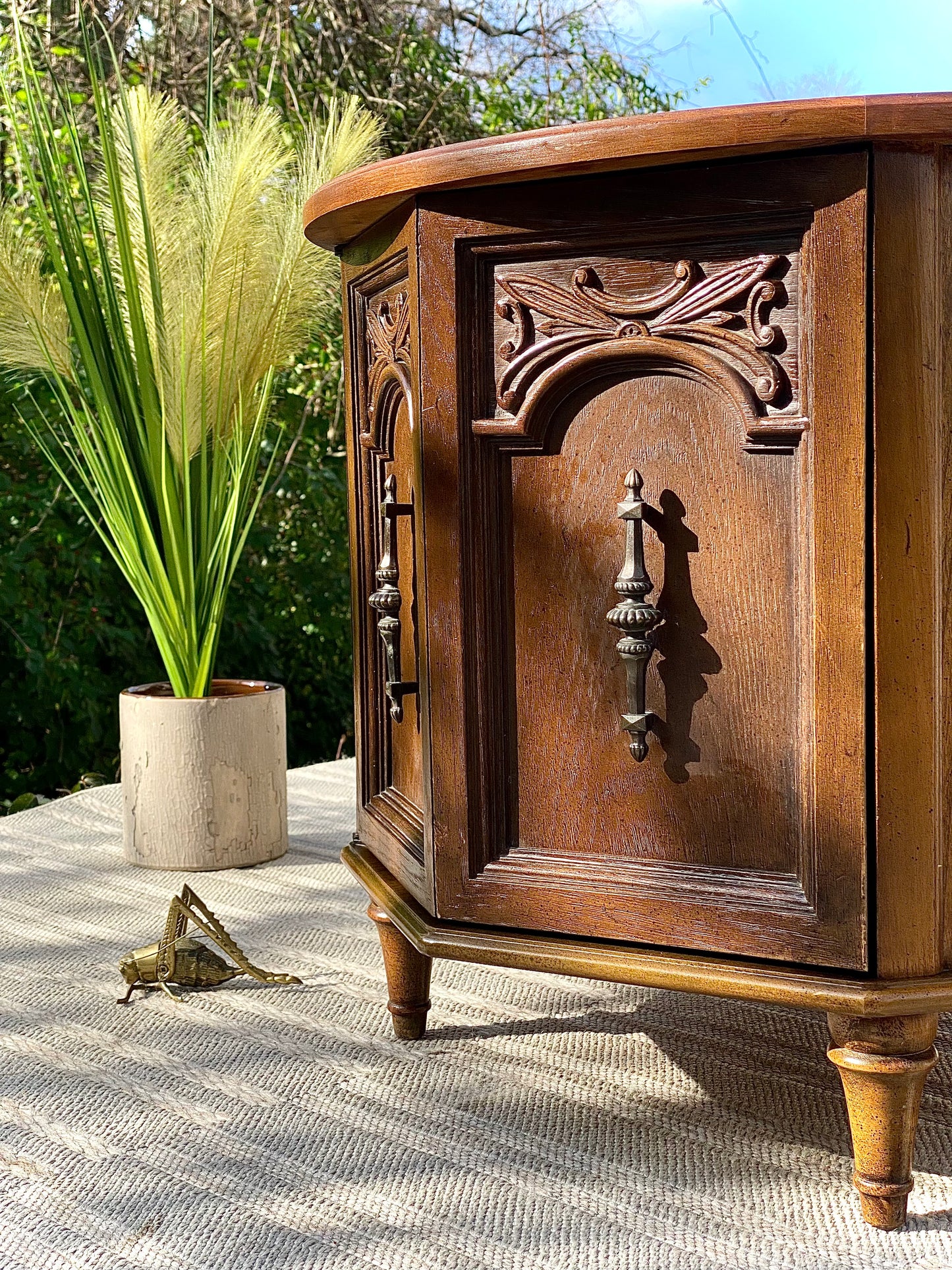 Vintage Round Wooden Glass Top Side Table