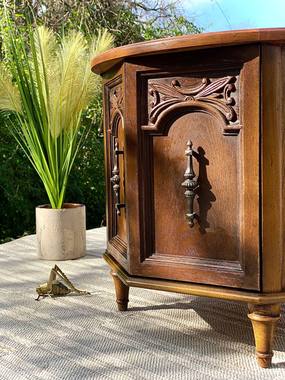 Vintage Round Wooden Glass Top Side Table