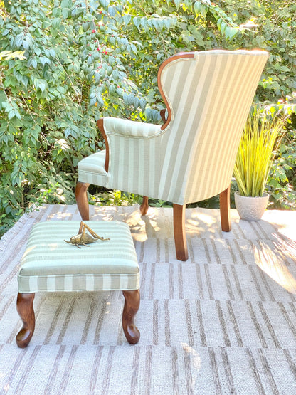 Upholstered Striped Wingback Occasional Chair & Ottoman