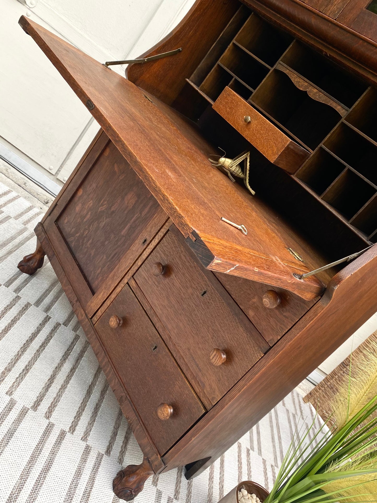 Vintage Oak Secretary Arts & Crafts Bookcase