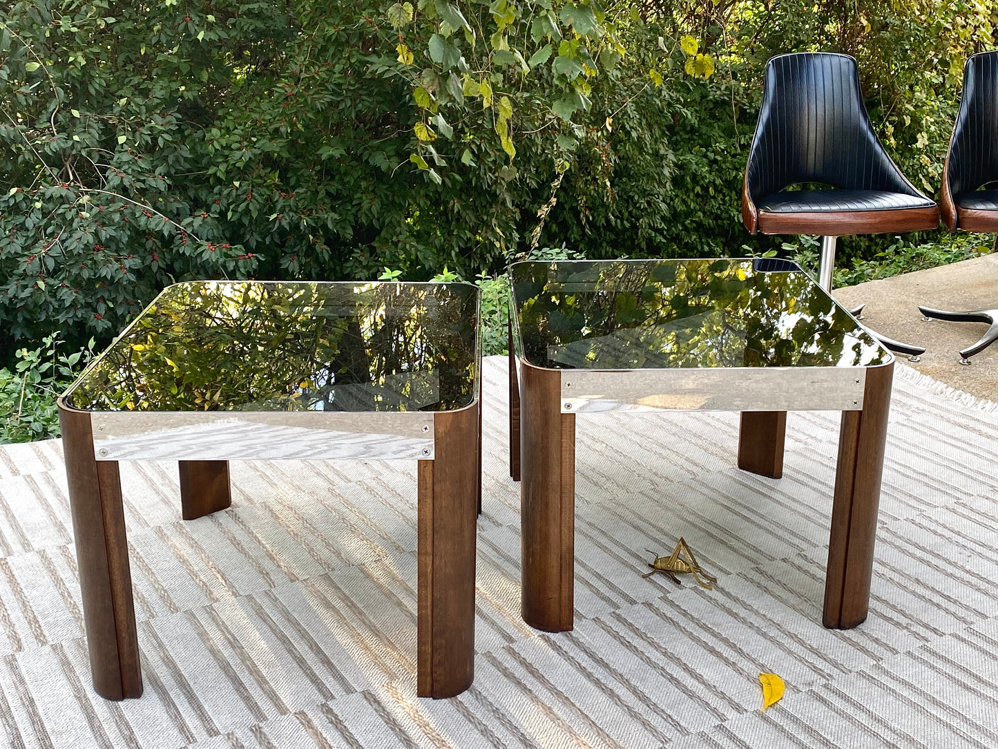 Vintage Chrome Wood & Glass Side Tables