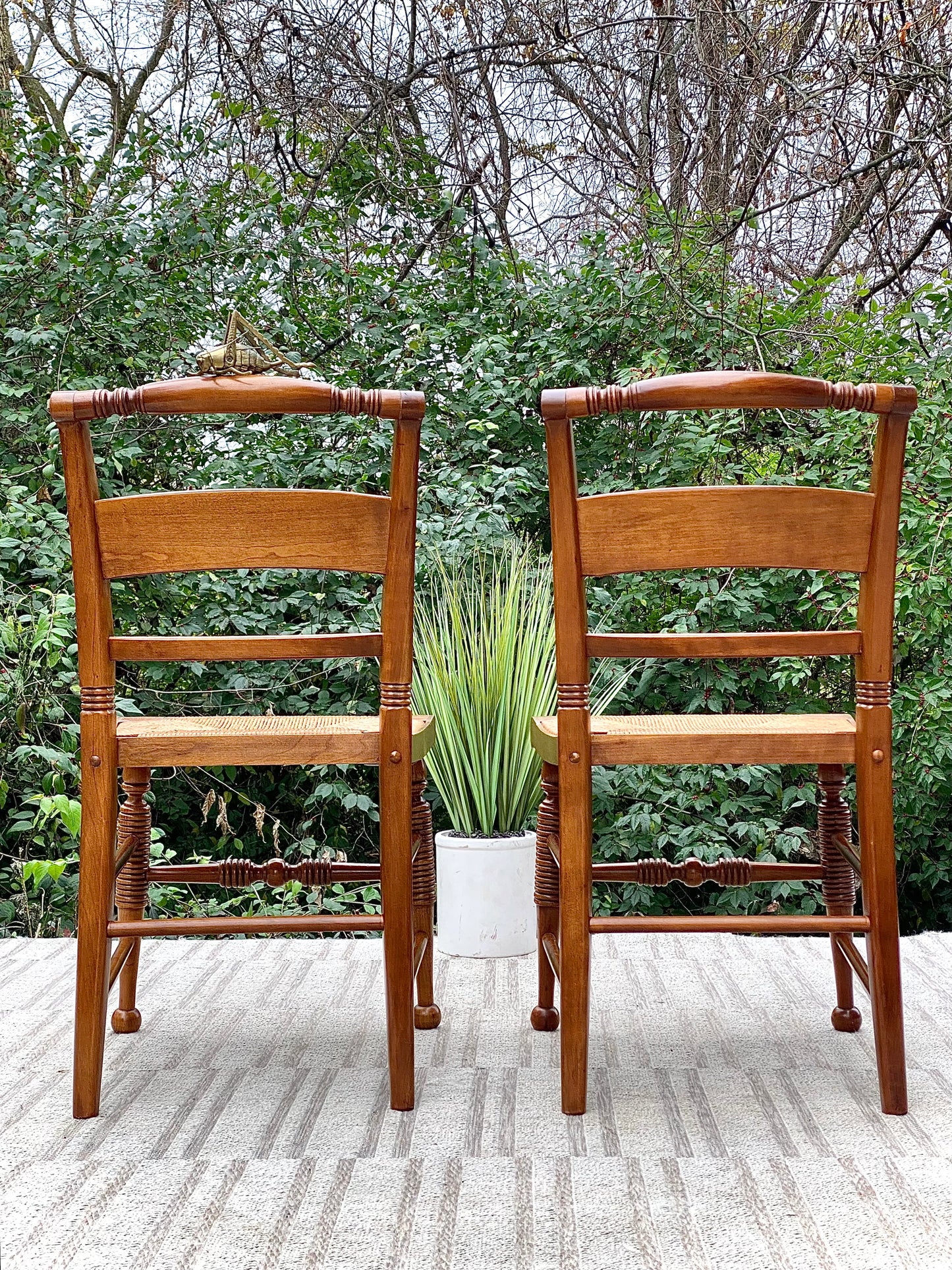 Vintage Pair of Wooden Rush Seat Accent Chairs